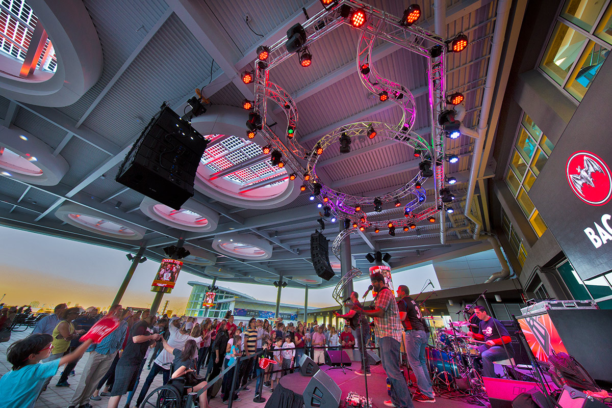 Architectural event view of the of the FTX Arena terrace in Miami, FL.